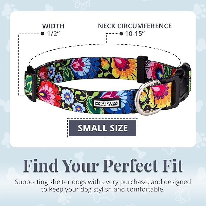Lucky Love Dog - Adjustable Dog Collar with Easy Click Buckle for Small to Large Ones, Durable, & Comfortable for Male & Female Dogs, Pet Collar for Puppies & Adult Dogs - Blackbird, Small