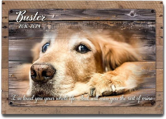 MUNDAZE Custom Pet Portrait Memorial Gift – Personalized With Dog or Cat Name and Quote, Metal Print on Rustic Wood Frame – Sympathy Gift for Loss of Pet – Custom Name – Made & Shipped in USA