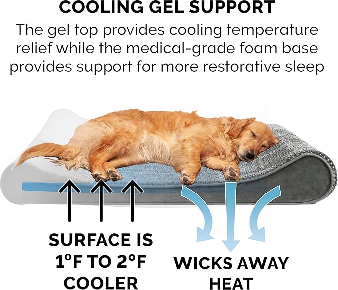 Furhaven Cooling Gel Dog Bed for Large Dogs w/ Removable Washable Cover, For Dogs Up to 150 lbs - Minky Plush & Velvet Luxe Lounger Contour Mattress - Gray, Jumbo Plus/XXL