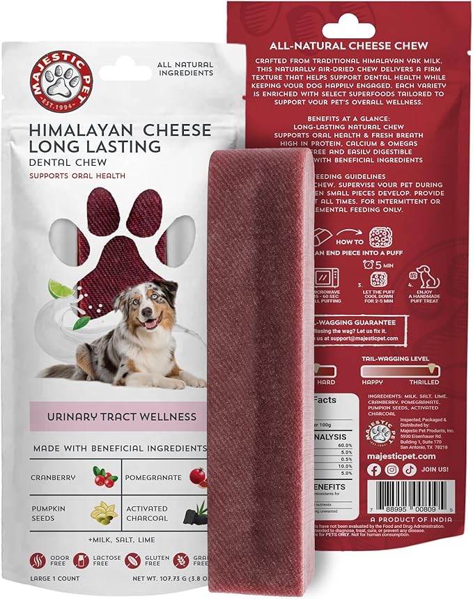 Majestic Pet Himalayan All-Natural Yak Cheese Dog Chews Made with 100% Cows Milk- Long Lasting Dental Chew for Dogs - Healthy Pet Treats (Urinary Tract Wellness, Large, 1 Pack)