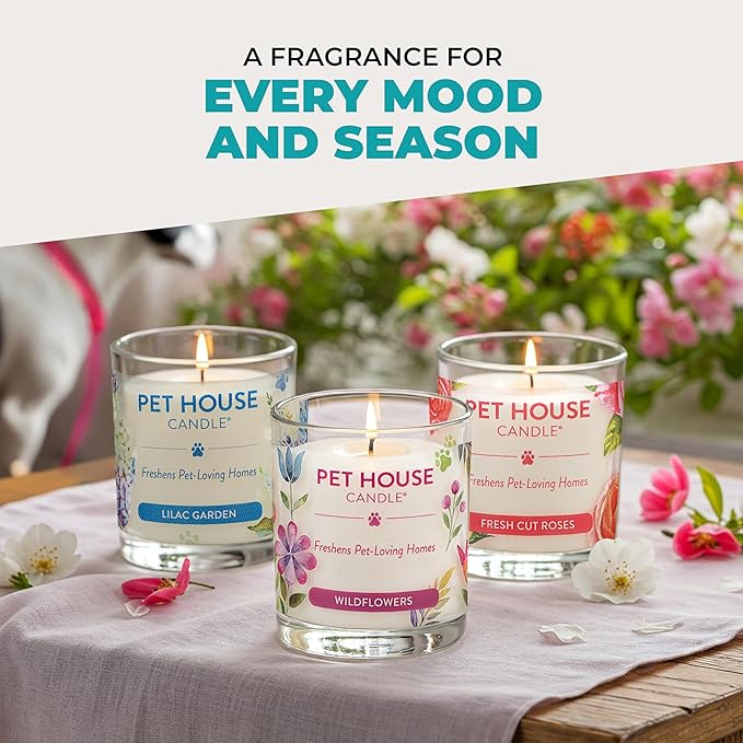 One Fur All Pet House Candle 2 Pack - Plant-Based/Soy - Clean Burning Scented, Long Lasting Pet Odor Candle for Home - Mediterranean Sea