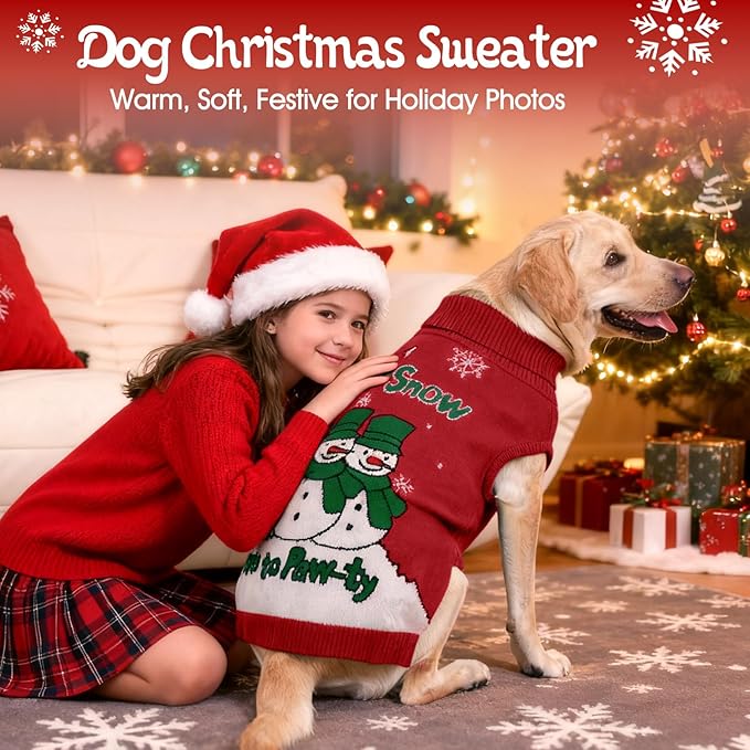 IECOii Christmas Dog Sweater for Large Dogs Girl Boy, XXXL Dog Christmas Sweater with Leash Hole, Xmas Pet Turtleneck for Festive, Holiday Snowman Snowflake Pattern for Christmas Photos, Red, 3XL