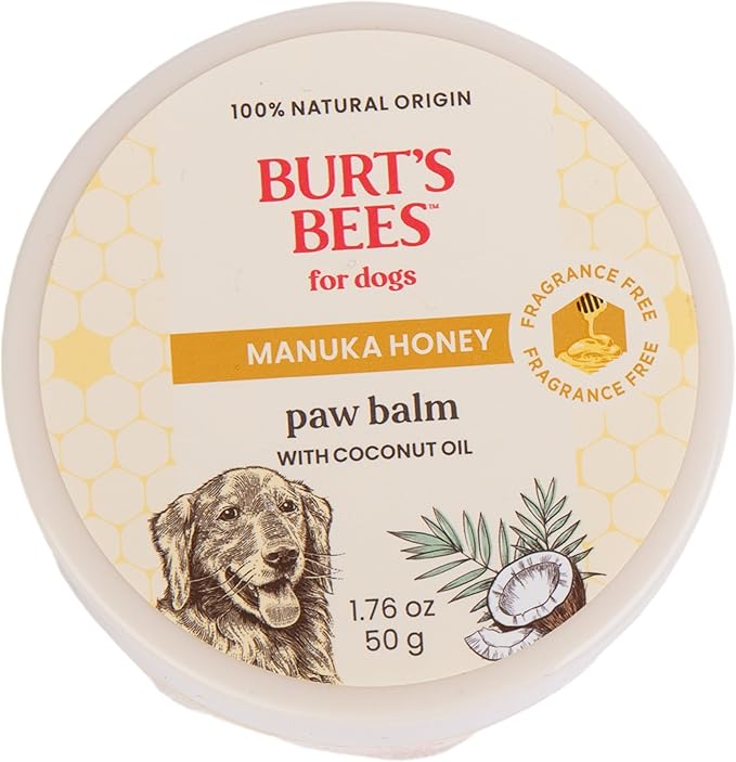 Burt’s Bees for Pets Paw Balm for Dogs with Manuka Honey and Coconut Oil, Soothes Dry Dog Paws, Naturally Derived Ingredients, 1.76 Oz