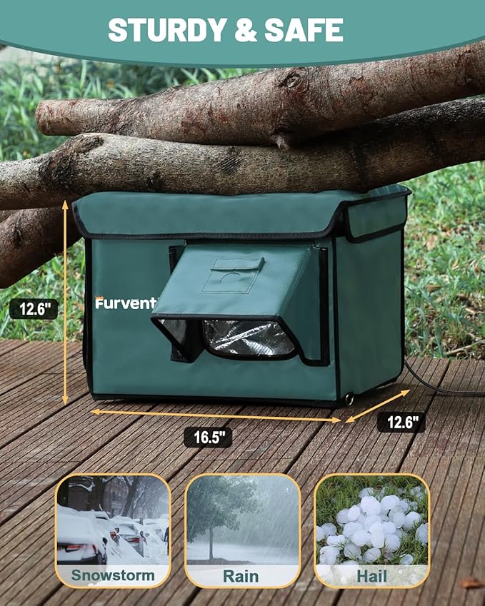 Heated Cat House for Outside with Dual Doors, Insulated Cat House Outdoor with Heating Pad, Weatherproof Heated Outdoor Cats Houses Weatherproof for Feral Cats (Deep Green, 17.5" L x 12" W x 13" H)