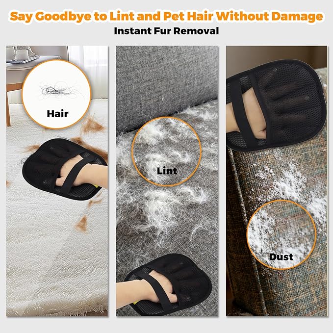Pet Hair Removal Glove for Cats & Dogs, Upgraded Five-Finger Electrostatic Pet Hair Gloves, Reusable Magic Brush Pet Hair Remover Tool for Laundry, Couch, Carpet, Car Seat,Cat Grooming Gloves