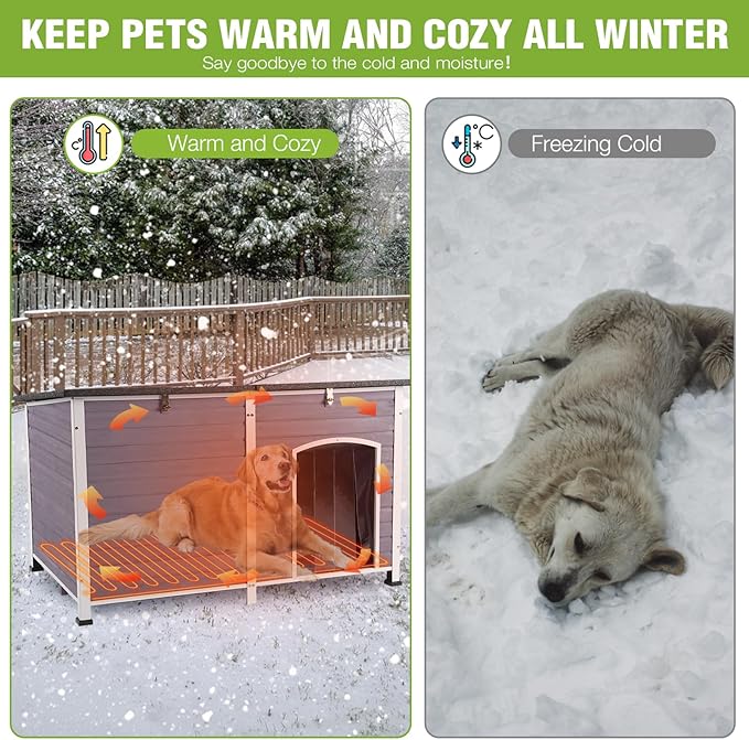 Large Heated Dog House Outdoor XL Insulated Dog House Weatherproof Dog Kennel ((with Heating Pad & Liner), Extra Large Heated Dog House (AIR64-XXL-HP))