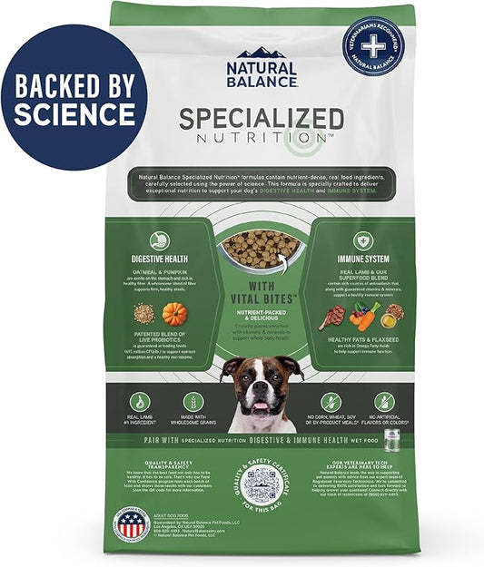 Natural Balance Specialized Nutrition Dry Dog Food with Lamb and Oatmeal for Dogs, Digestive & Immune Health Food, Natural Ingredients with Added Vitamins & Minerals - 22 lbs