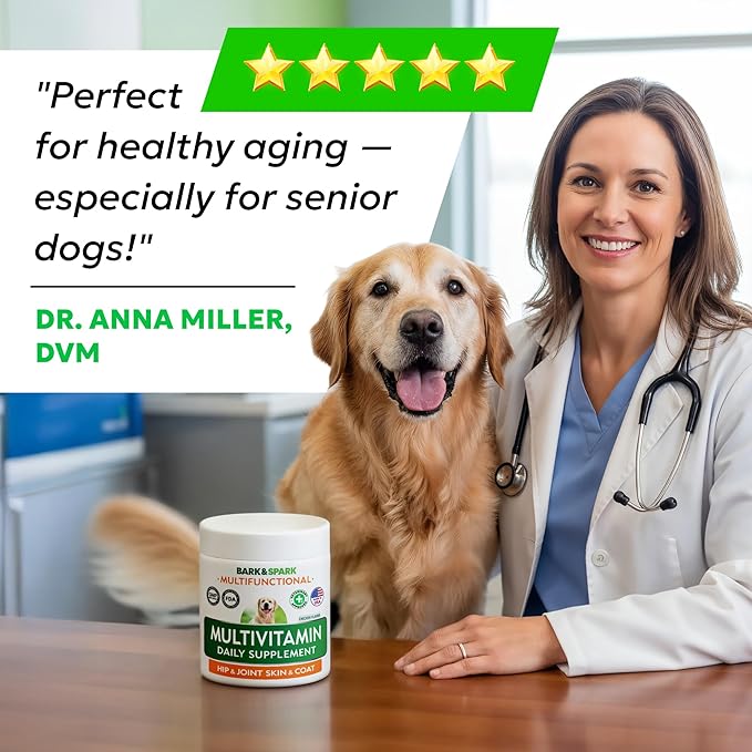 BARK&SPARK Dog Vitamins & Supplements - Multivitamin Chewable Treats for Dogs - Glucosamine Chondroitin for Joint Support + Omega for Skin & Coat + Probiotics - Multi Vitamin for Pets Health - 120Ct