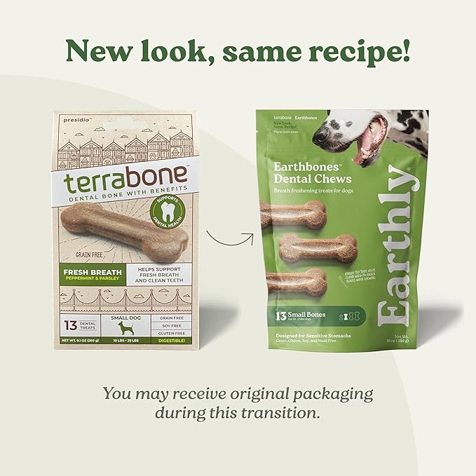 Presidio Earthbones (Formerly Terrabones) Dental Chews, Dog Teeth Cleaning Treat, Large, 6 Treats