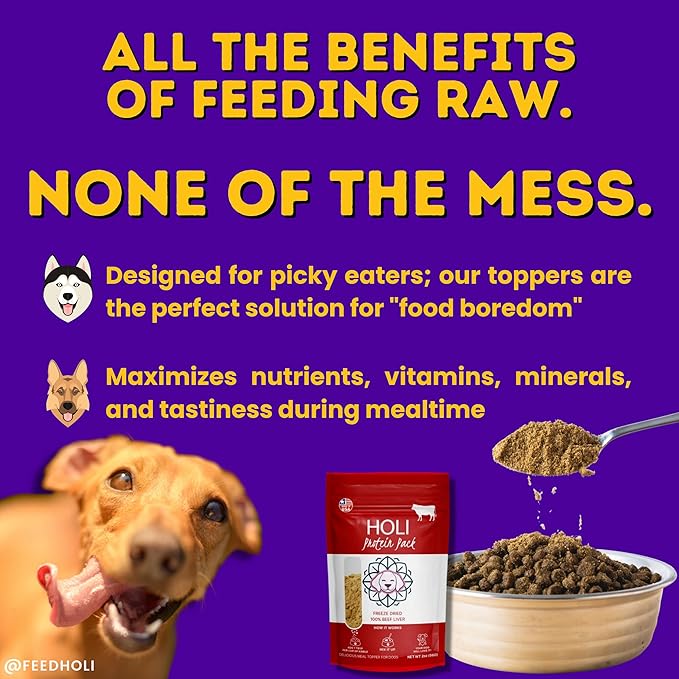 HOLI Lamb Liver Dog Food Topper - Single Ingredient, Human-Grade - Freeze Dried Dog Food Toppers and Flavor Enhancer for Picky Dogs – Grain Free – 100% All Natural - 2oz