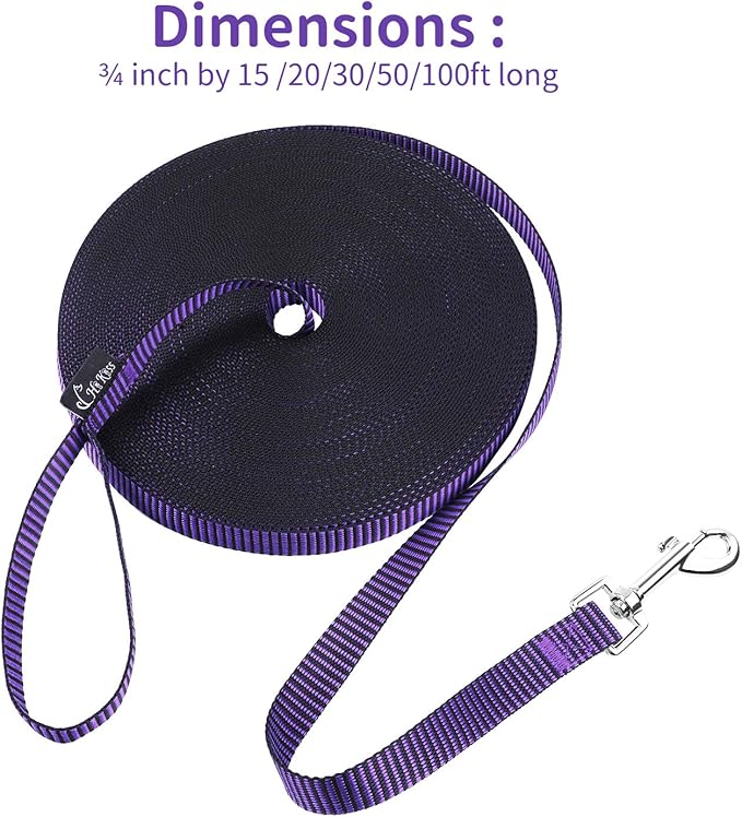 Hi Kiss Dog/Puppy Obedience Recall Training Agility Lead - 15ft 20ft 30ft 50ft 100ft Training Leash - Great for Training, Play, Camping, or Backyard(20ft,Black_Purple)