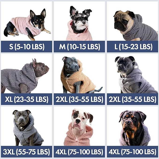 Spark Paws Fleece Dog Jacket, Hooded Sweater Vest, Warm Coat for Winter - Suitable for Small Medium Large XL XXL Breeds - Silver Grey - 2XL