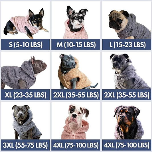 Spark Paws Fleece Dog Jacket, Hooded Sweater Vest, Warm Coat for Winter - Suitable for Small Medium Large XL XXL Breeds - Grey - 2XL