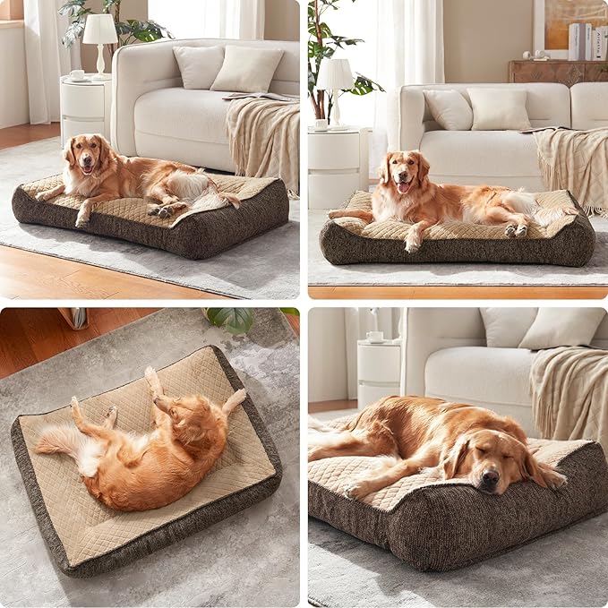JOEJOY XL Orthopedic Dog Beds Large Sized Dog, Extra Thick Supportive Big Dogs Couch Bed with Sides and Waterproof Lining, Ultra Soft Pet Bed Sofa for Large Dogs, Brown, 42''x30''