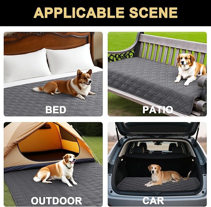 PrinceDeco Waterproof Blanket Dog Bed Cover with Non-Slip Back Pet Blanket for Furniture Bed Couch Sofa(52x82 Inch,Grey)