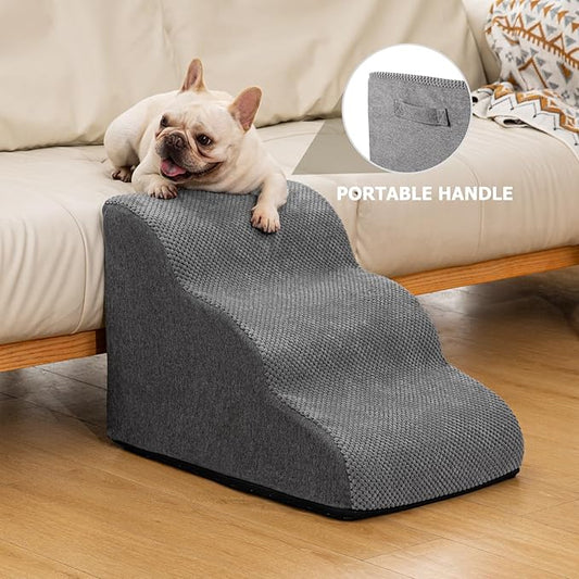 Dog Ramp and Stairs for Small Dogs & Cats,3-Step Pet Stairs for Couch Sofa and Chair,Indoor Anti-Slip Dog Stairs for Old Cats and Puppy,Grey