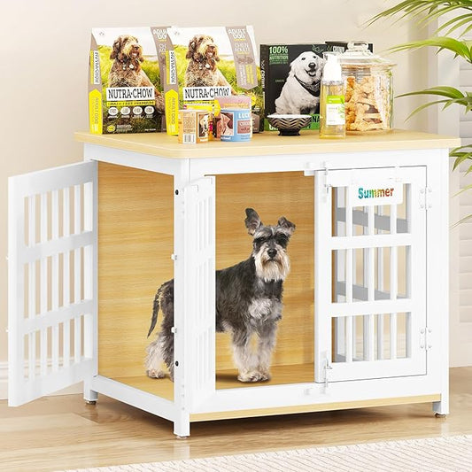 EasyCom Heavy Duty Dog Kennel Indoor with Name Tag, 27" Dog Crate Furniture for Small Dogs, Double-Doors Sturdy Metal Dog Cage for Anxiety Dog, Decorate House as TV Stand, End Table, Bedside Table