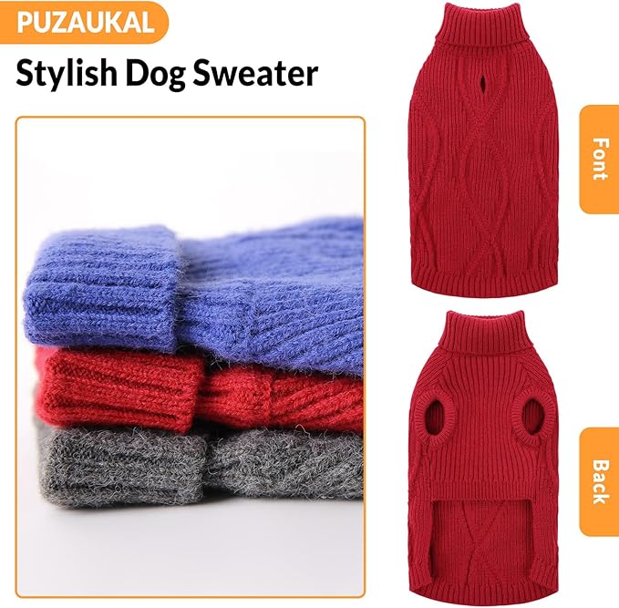 Dog Sweater Pullover, Cable Knit Dog Christmas Sweater, Dogs Sweaters for Small Medium Large Dogs with Harness Hole,Puppy Sweaters Boy Or Girl (Wine Red,S)