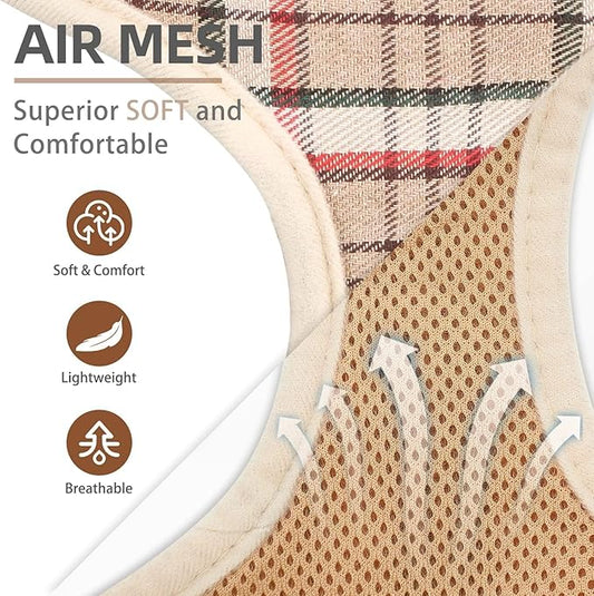 PUPTECK Soft Mesh Dog Harness and Leash Set Pet Puppy Cat Comfort Padded Vest No Pull Harnesses, Khaki, XL