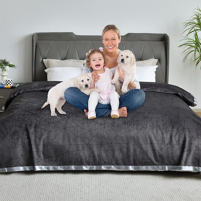Waterproof Blanket Cover 90"x90" for Baby, Adults, Dogs, Cats or Any Pets, 3 Layer Protector and 100% Leak Proof Blanket for Bed, Sofa and Other Furniture, Easy to Clean, Dark Grey & Light Grey