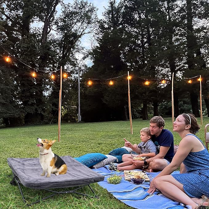 unp Raised Outdoor Dog Bed - 19 x 19 x 10 inch Dog Bed Folding, Washable Plush Cover & Carrying Bag - Cooling Elevated Pet Cot for Dachshund, Chihuahua... (Grey, S)