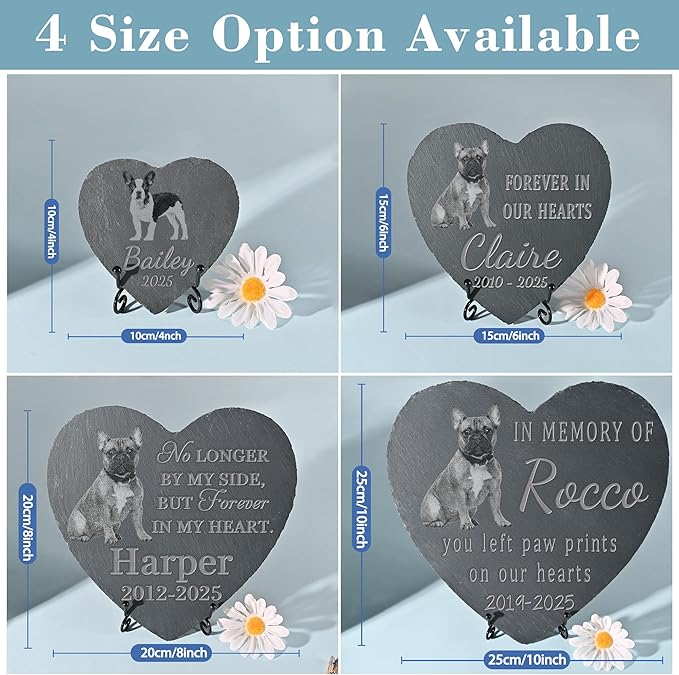 Pet Memorial Stone with Photo, Dog Memorial Gifts for Loss of Dog, Personalized Pet Memorial Gifts, Pet Loss Gift - Paw Prints On Our Hearts（Heart）