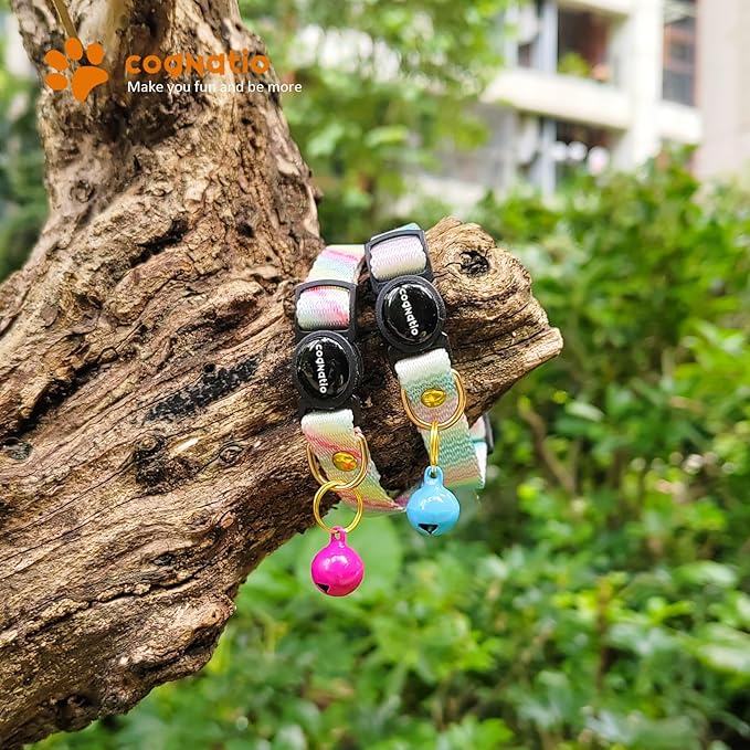 2 Pack Breakaway cat Collars with Bell,Safety Quick Release Pendant Cute Kitten Collar,Adjustable 20-30cm (Rainbow02, 20-30cm)