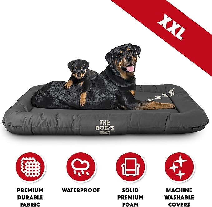The Dog’s Bed Utility Waterproof Dog Bed, XXL, Durable Grey Oxford Fabric, Tough YKK Zippers, Washable Cover, Dog Beds for Home, Car, Crate & Yard, Puppy & All Pet Comfort, Veterinary Approved