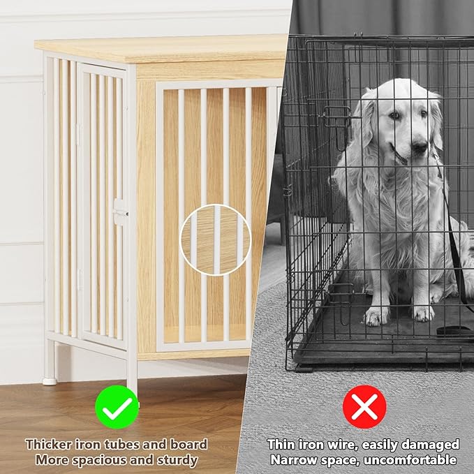 EasyCom Dog Crate Furniture for 1 or 2 Dogs, Heavy Duty Single/Double Dog Crates for Small/Medium/Large Dogs, Dog Kennel Furniture Indoor as TV Stand, Medium Size 63" L(20-35 Pounds), Off White