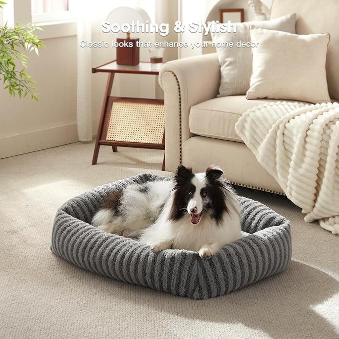 MIXJOY Medium Dog Beds for Medium Sized Dog, Calming Warming Pet Beds, Washable Dogs Bed with Removable Cover, Rectangle Pet Bed with Non-Slip Bottom, 25"x21"x7", Grey
