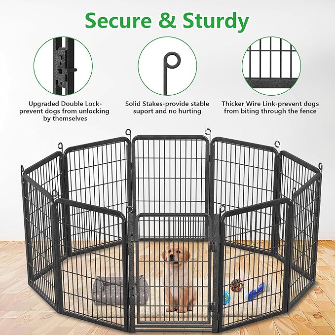 Dog Playpen Outdoor, 32" Height 30 Panels Pet Fence with Low Threshold Full Gate, Large Dog Fence Outdoor for Yard, Heavy Duty Pet Playpen Metal Play Pen Fence for RV Camping