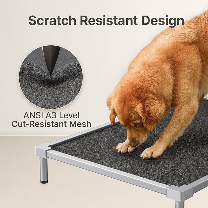 Chew Proof Elevated Dog Beds Medium Large Sized, Aluminum Alloy Dogs Supplies Raised Cot for Cooling Indoor/Outdoor/Camping Use Indestructible & Washable Pet Bed for Crate-48.4"x 32.7" x 7"