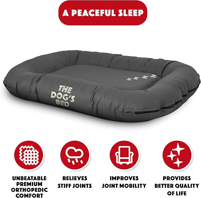 The Dog’s Bed Utility Waterproof Dog Bed, Medium, Durable Grey Oxford Fabric, Tough YKK Zippers, Washable Reversible Cover, Veterinary Approved