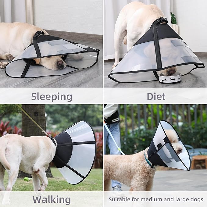 DogLemi Pet Cone Collar, Soft Dog Cone Alternative After Surgery, Adjustable Elizabeth Collar, Comfortable Pet Head Cone to Stop Licking, Suitable for Medium to Large Dogs (L)