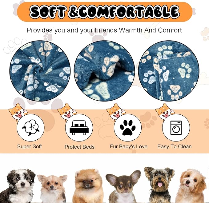 Rezutan Dog Blankets for Large Medium Dog Cat Soft Fuzzy Blanket Washable, Comfort Flannel, Fuzzy Soft Blankets for Dogs, Reversible Print, 41 x 31 inch,Dark Blue