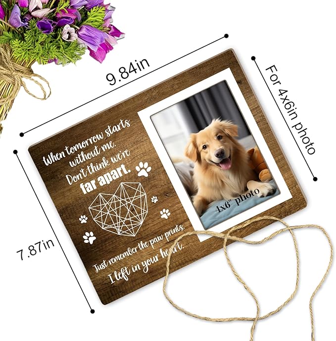 Memorial Picture Fram&Dog Memorial Suncatcher Gift Set, Pet Picture Frame, Sympathy Gifts for Loss of Loved Pet, Bereavement Gifts for Loss of Dog, Remembrance Photo Frame or Memorial Gift, Fits 4x6In Photo(GXK03)