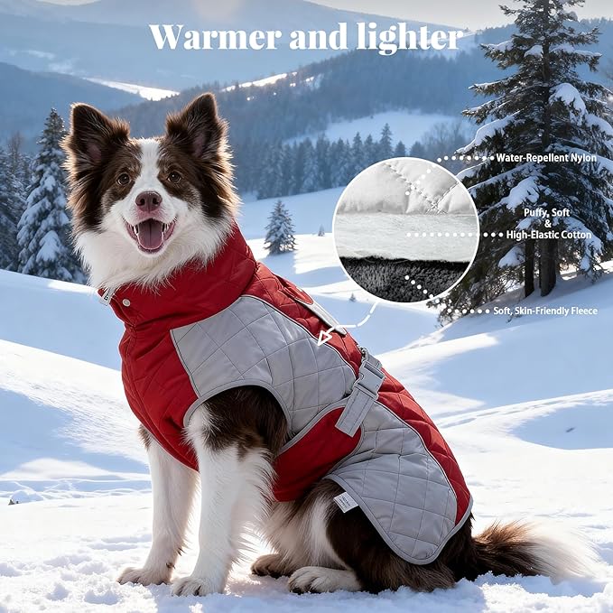 Dog Coat Dogs Jacket Waterproof Reflective Adjustable Dog-Winter Coats for Small/Medium/Large Dogs Dachshund Coat-(Red, X-Small)