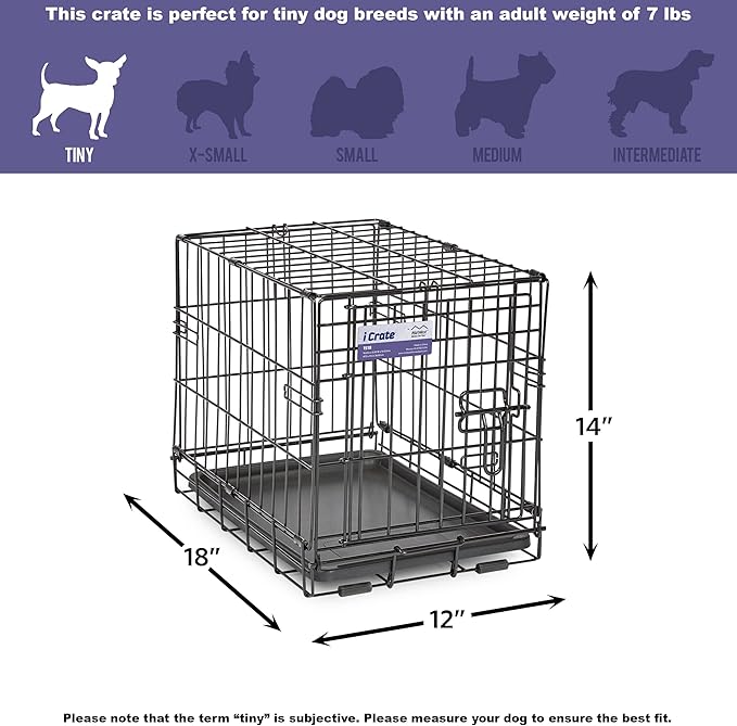 Midwest Homes for Pets 18-Inch iCrate Folding Dog Crate with Divider Panel, Leak-Proof Tray & Secure Latches – Metal Wire Kennel for Tiny Breeds – Portable, Durable & Easy to Assemble
