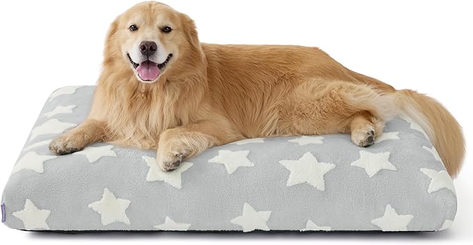 LE SURE Extra Large Dog Bed-Thick Shredded Chopped Foam Pet Bed Indoor with Removable Cover, Cute Modern Fuzzy Plush & Anti Slip Bottom, Grey