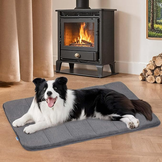 Dog Crate Pad for Large Dogs - 35x23 Orthopedic Dog Bed with Memory Foam, Washable Water-Resistant Soft Pet Mat with Non-Slip Bottom, Grey