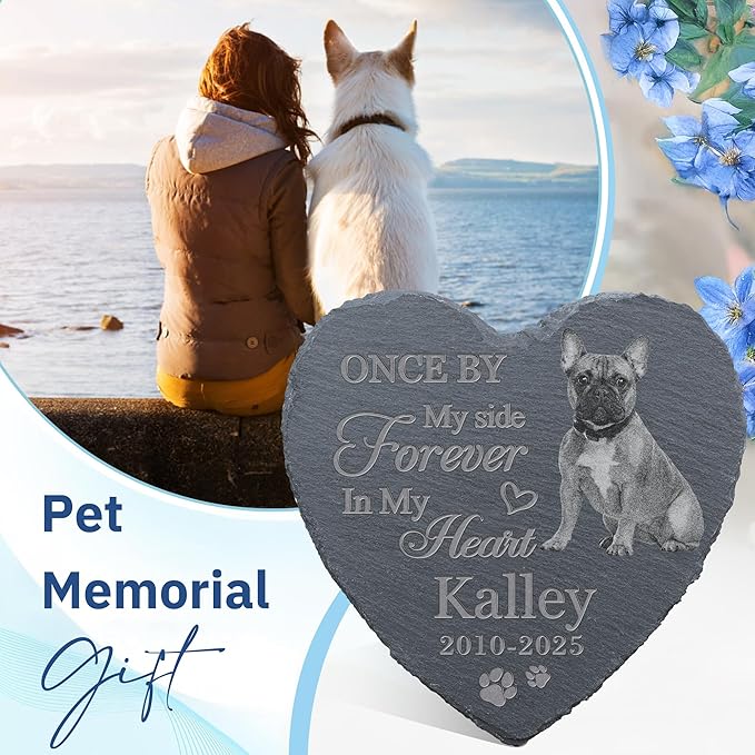 Pet Memorial Stone with Photo, Dog Memorial Gifts for Loss of Dog, Personalized Pet Memorial Gifts, Pet Loss Gift - in My Heart（Heart）