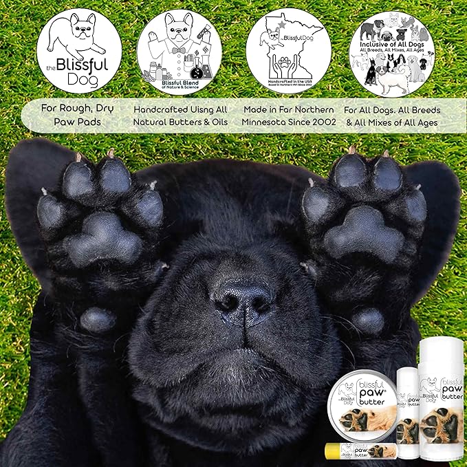 The Blissful Dog Paw Butter, Moisturizer for Dry Paw Pads, Softens and Protects a Rough Paw in Winter, Versatile, Lick-Safe Dog Paw Pad Balm, 3 oz.