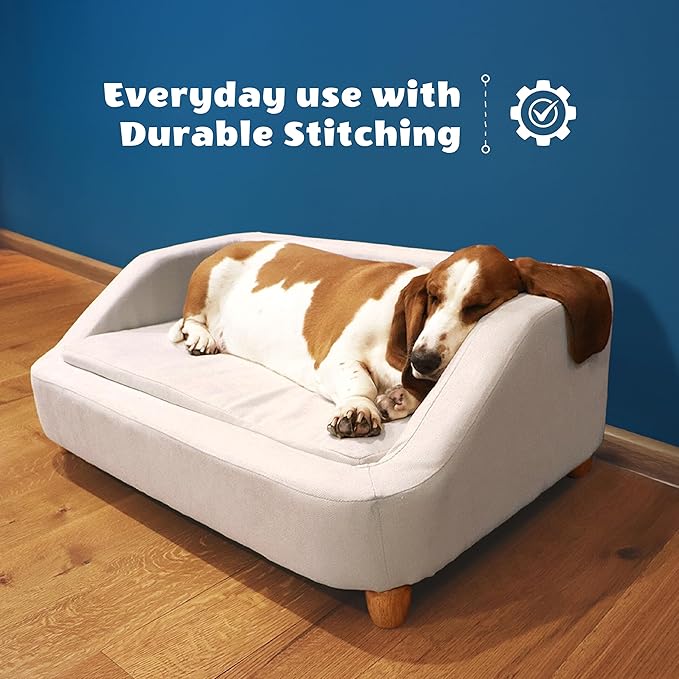 Critter Sitters 36-In. Microfiber White Rectangular Dog Sofa for Medium-Sized Dogs, Modern and Stylish Elevated Dog Bed for Home or Apartment, Comfortable and Easy to Clean Pet Beds