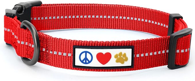 Pawtitas Recycled Dog Collar with Reflective Stitched Puppy Collar Made from Plastic Bottles Collected from Oceans Large Red Chili