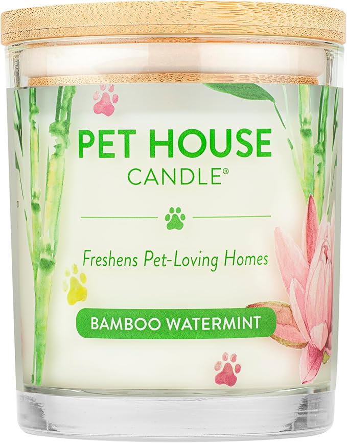 One Fur All Pet House Candle Plant-Based/Soy - Clean Burning Scented, Long Lasting Pet Odor Candle for Home - Bamboo Watermint