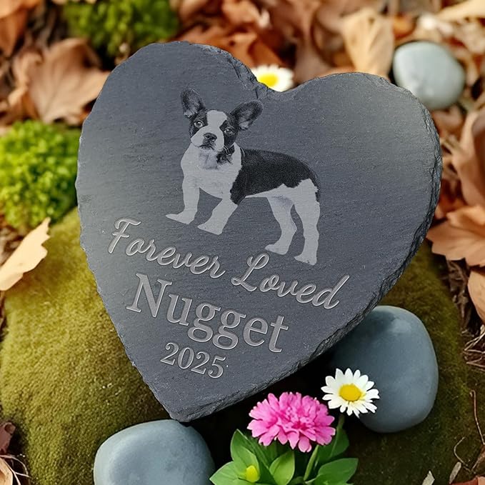 Pet Memorial Stone with Photo, Dog Memorial Gifts for Loss of Dog, Personalized Pet Memorial Gifts, Pet Loss Gift - Forever Loved（Heart）