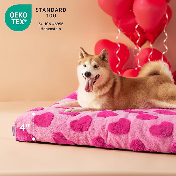 LE SURE Dog Beds Large Sized-Thick Shredded Chopped Foam Pet Bed Indoor with Removable Cover, Cute Modern Fuzzy Plush & Anti Slip Bottom, Pink