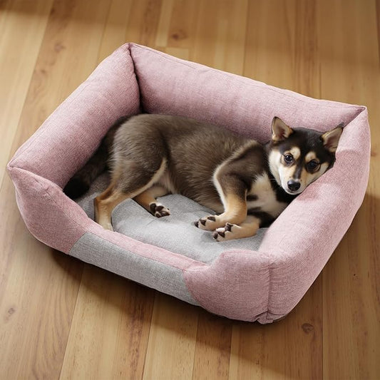 Athena Collection Dog Bed Large Size Dog, 32 Inches Washable Dog Bed for Large Cats Pets, Cozy Soft Warming Fabric with Nonskid Bottom, Pink