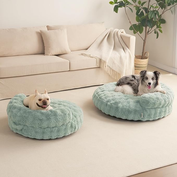 EHEYCIGA Small Dog Bed and Cat Couch for Puppy and Kitten - Fluffy Faux Rabbit Fur Pet Sofa with Washable Removable Cover, Waterproof and Non-Slip, 23 Inch, Sage Green