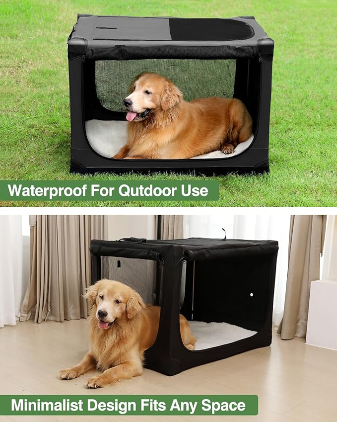 33 Inch Collapsible Travel Dog Crate for Medium Large Dogs, Portable Dog Crate 4-Door Foldable Soft Kennel with Durable Mesh Windows for Indoor & Outdoor Travel, with Storage Bag,Black